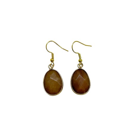 earrings steel gold with brown stone1